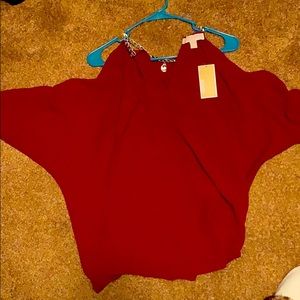 Michael Kors open shoulder maroon blouse